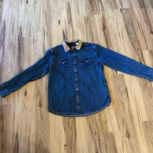 Levi's Dark Blue Denim Shirt with Tan Collar